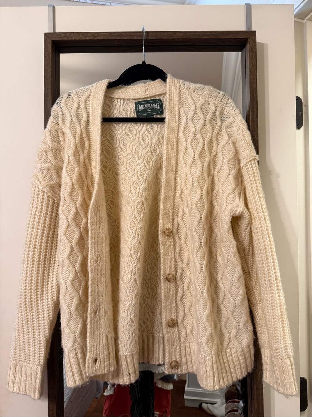 Abercrombie & Fitch Ivory Cable Knit Button-Up Cardigan